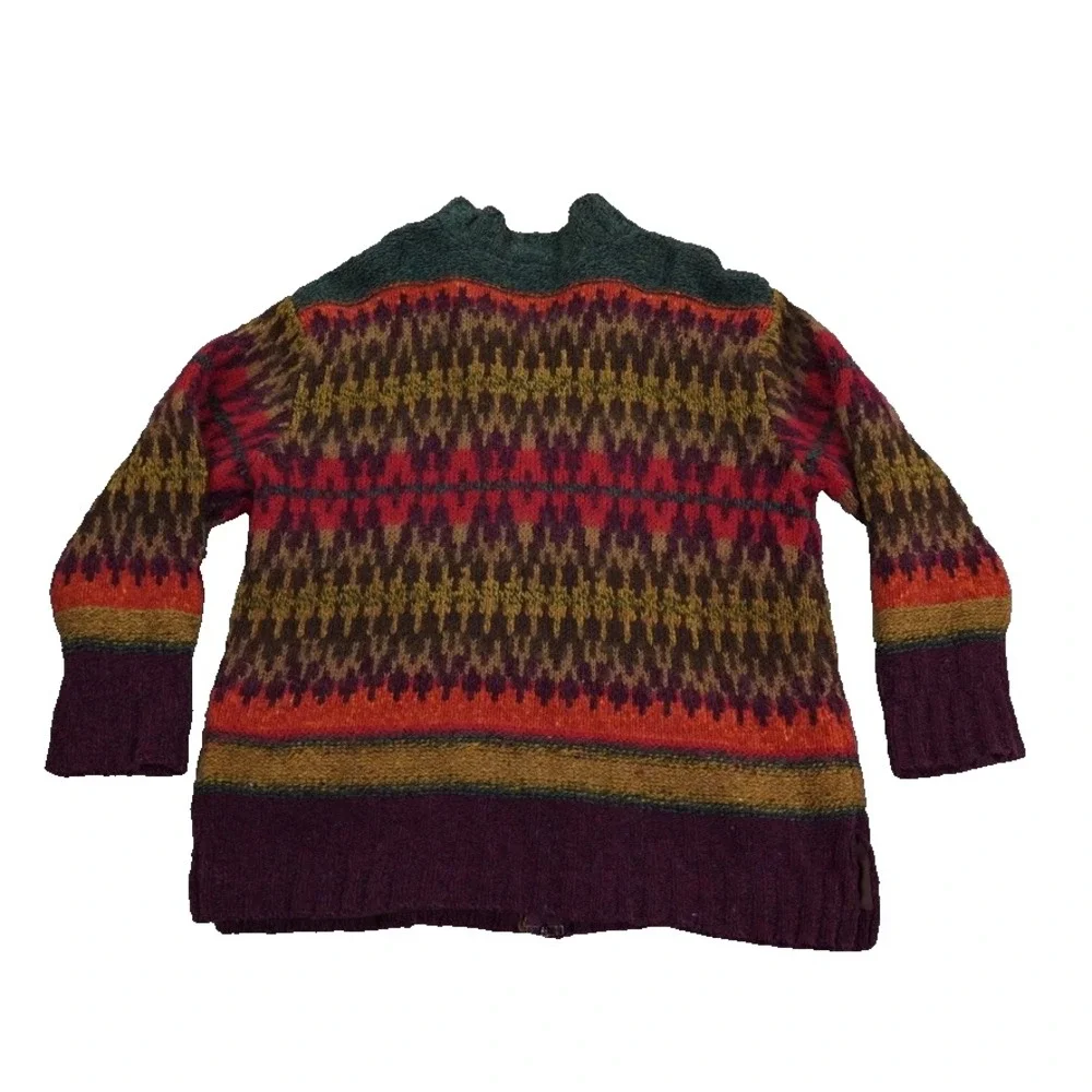 VTG‎ Susan Bristol Ltd Fair Isle Wool Blend Cardigan Sweater L Hong Kong Lined